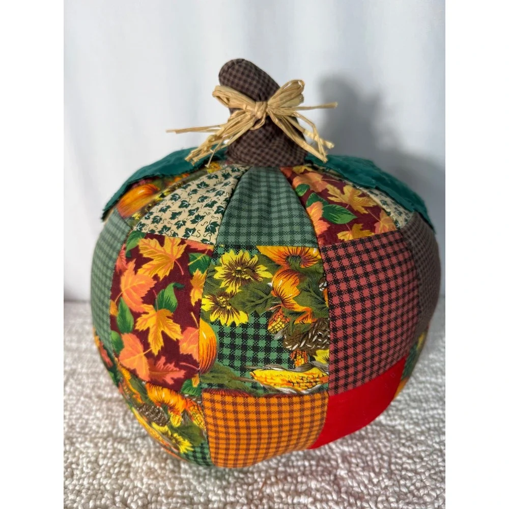 Handmade Patchwork Quilted Fabric Pumpkin‎ Autumn Fall Decor Accent
